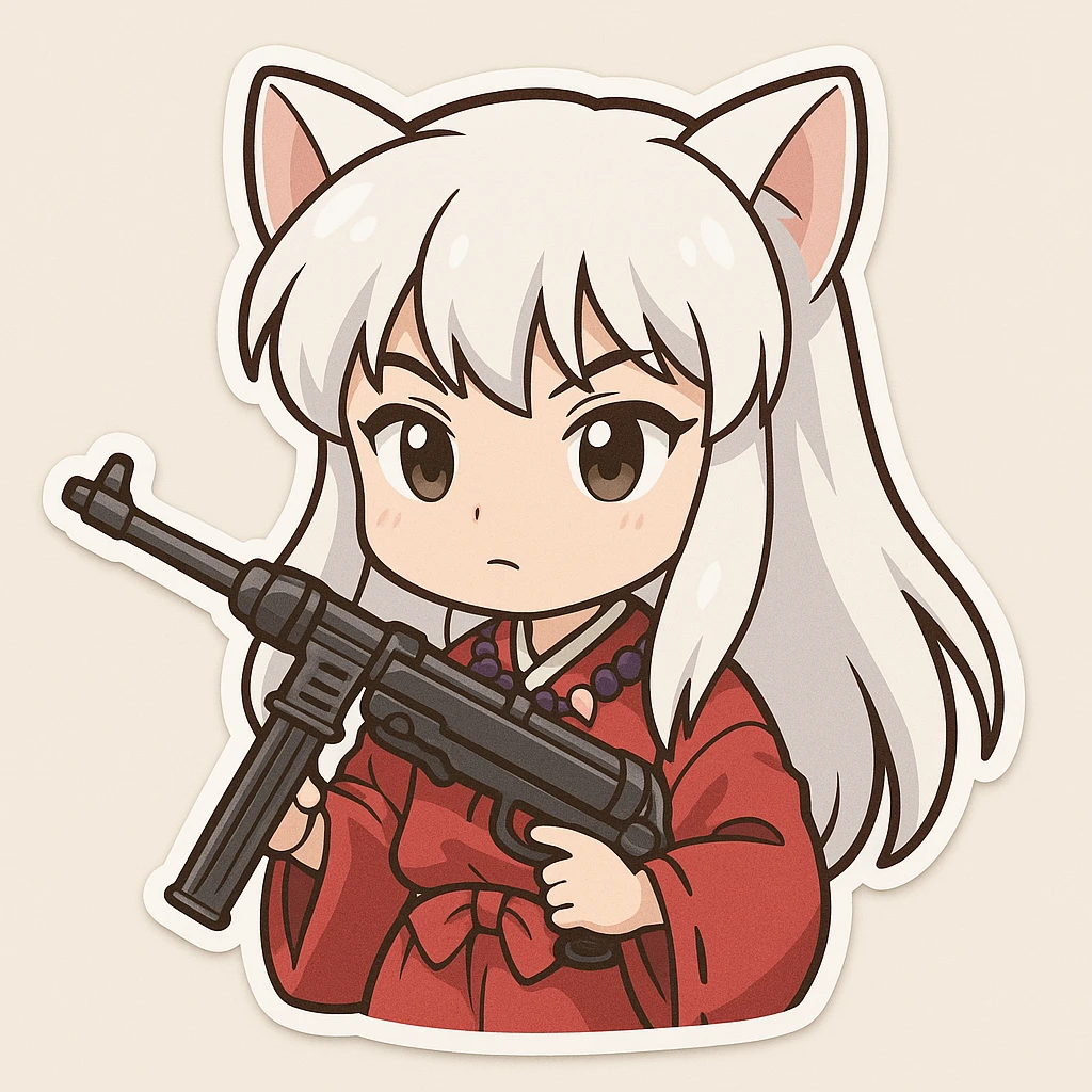 Character like inuyasha She has a gun mp40 in her hand emoji