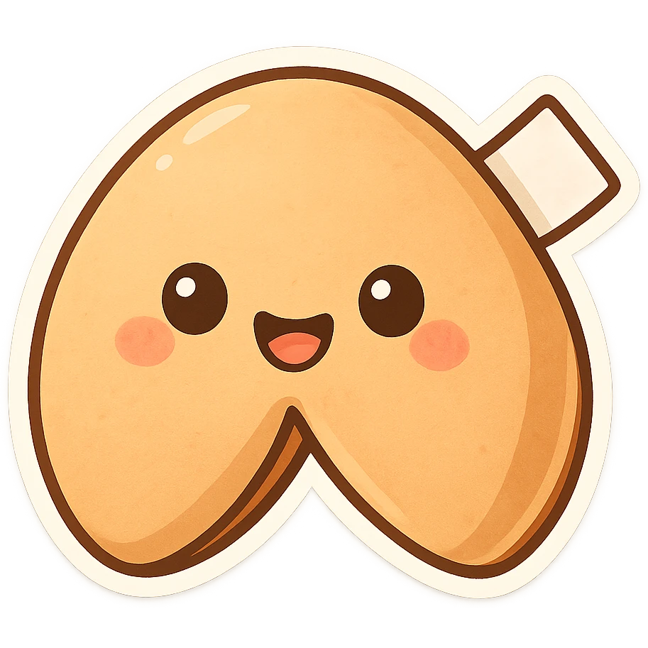 fortune cookie with a smiling face, chibi sticker style, cute and exaggerated emoji