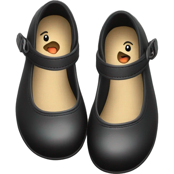 Pair of Black Mary Jane’s flat schoolgirl shoes black insides emoji