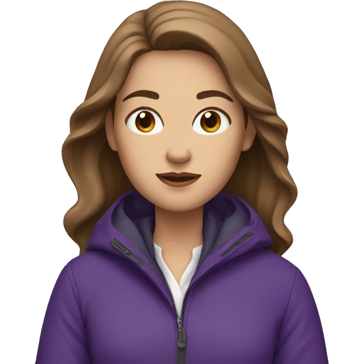 White woman with brown hair in a purple rain jacket emoji
