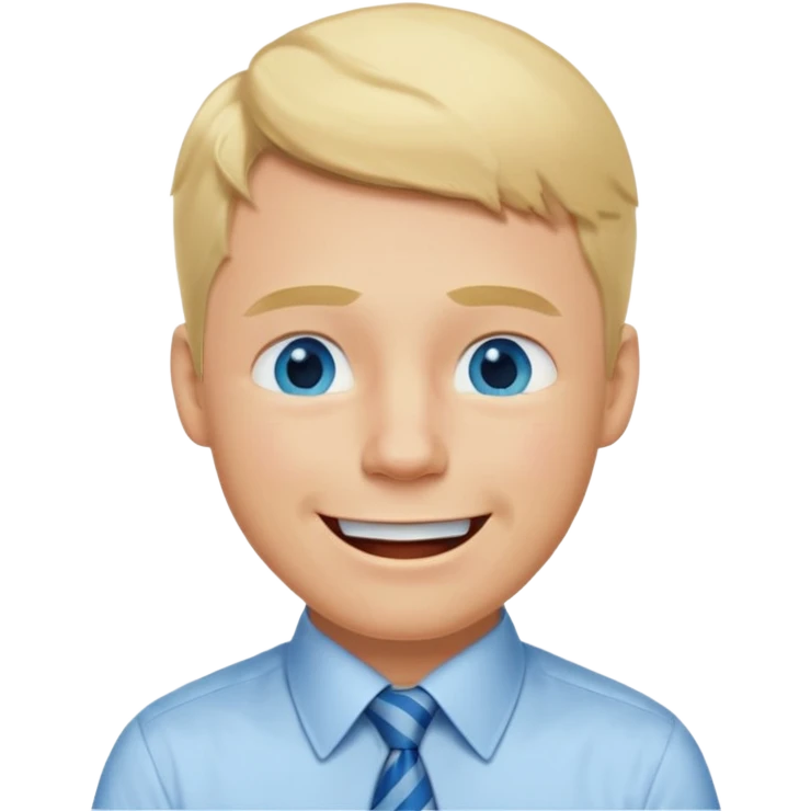 A guy with blonde hair and blue eyes that looks masculine. make him wear a shirt with a tie. he is danish. He is laughing with tears in his eyes emoji