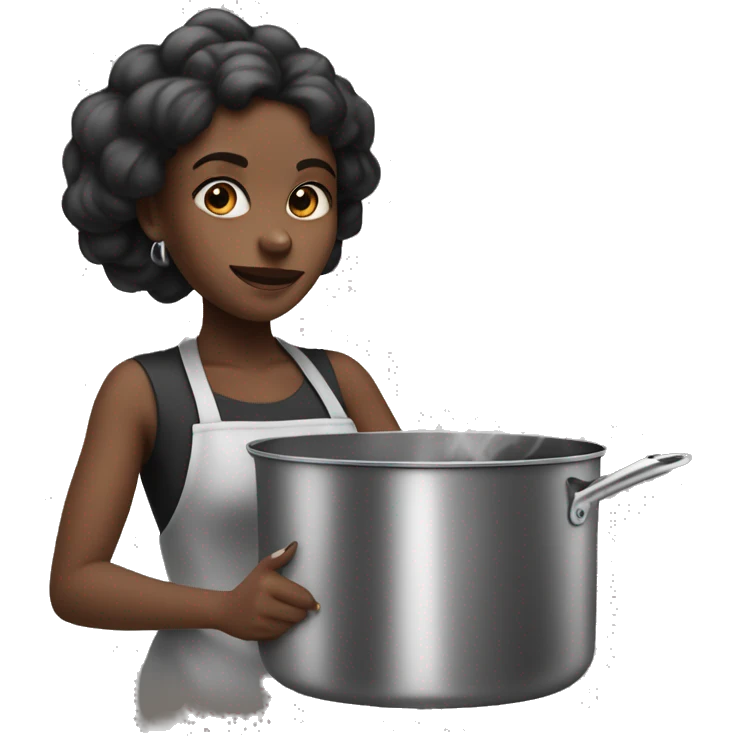 a black girl cooking in with a pan with smoke ￼ emoji