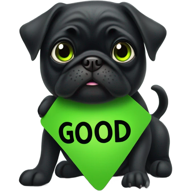 Black pug holding a green sign that says good luck  emoji