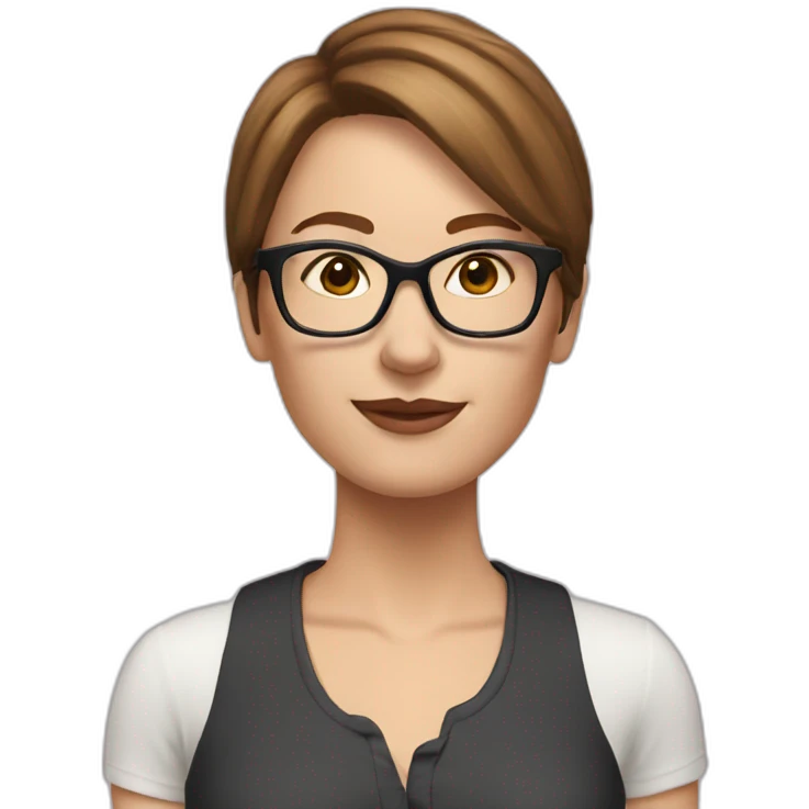 White Woman with a short brown hair plus glasses and pink coach emoji