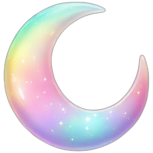 Pastel iridescent rainbow crystal crescent half moon emoji