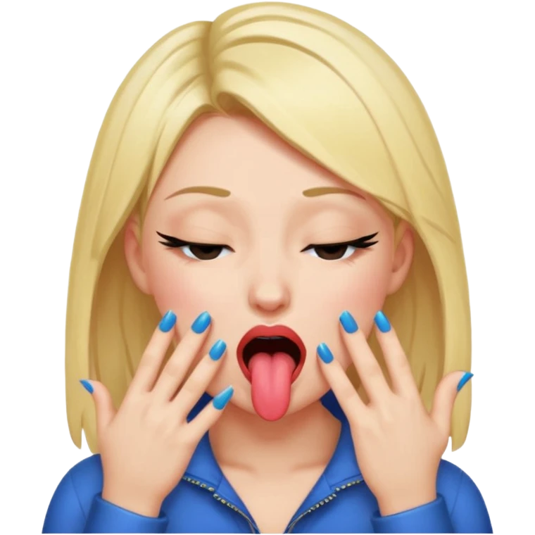 hyped up girl biting down on her tongue eyes closed hands closed with nails thumb sticking out, blushing and has eyelashes emoji