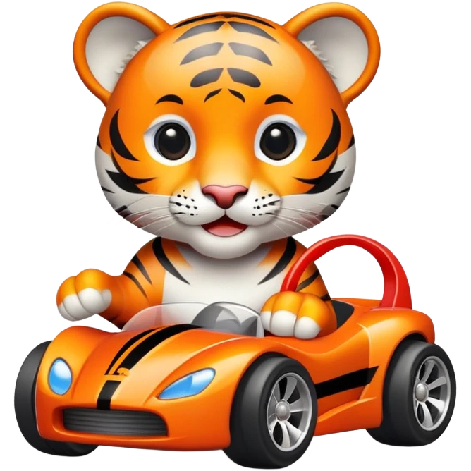 cute tiger holding toy hot wheel car emoji