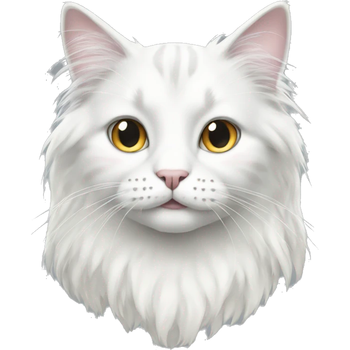 long haired white cat with grey spots  emoji