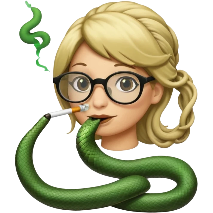 can you create a sneaky bitch SNAKE with big glasses smoking a cigarrette? the SNAKE needs to have dirty blonde hair
can you add a text baloon saying "YADA YADA" - it's a snake emoji emoji