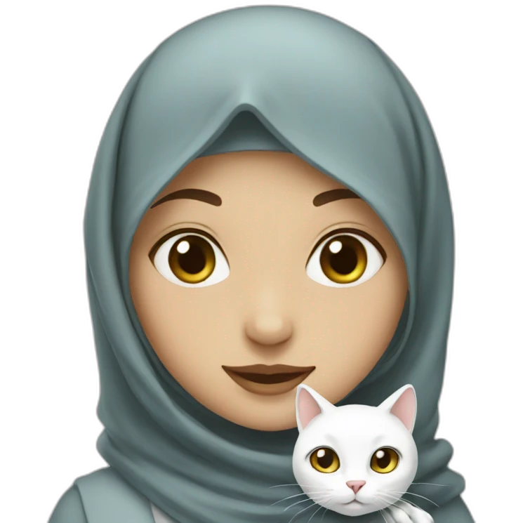 A girl in hijab with white cat emoji