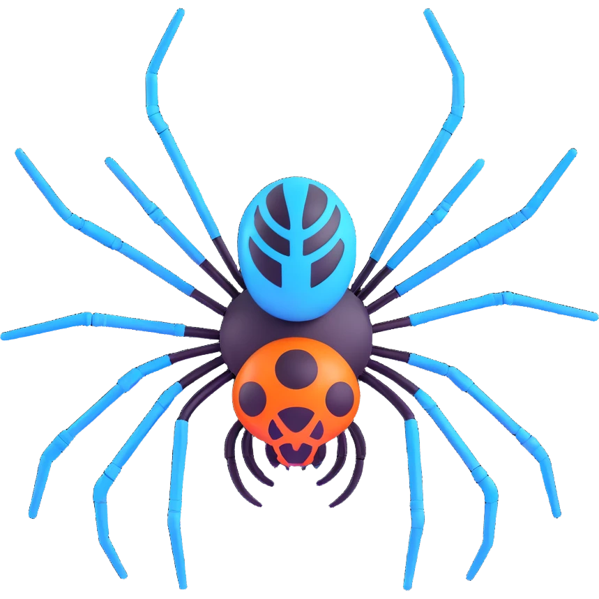 A 3D spider, cyberpunk style, neon colors, mechanical elements, futuristic setting emoji