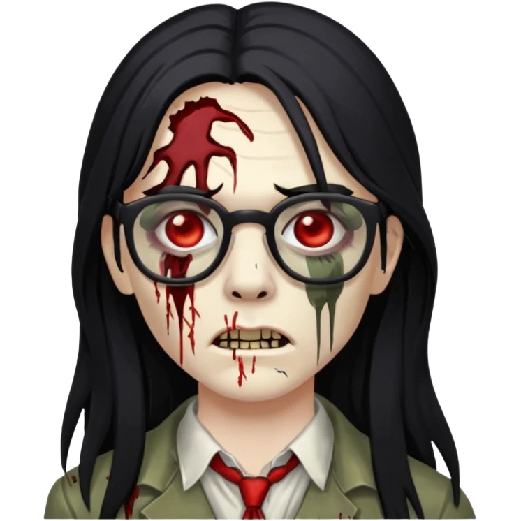 franja, oculos, cabelo preto e longo, e zumbi emoji