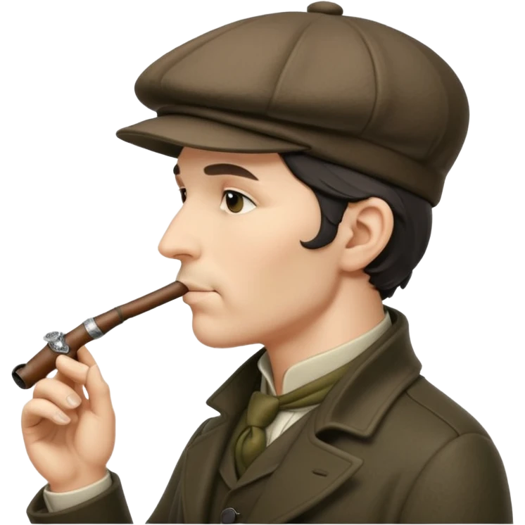 A side view of Sherlock Holmes wearing a deerstalker hat and smoking a meershaum pipe emoji