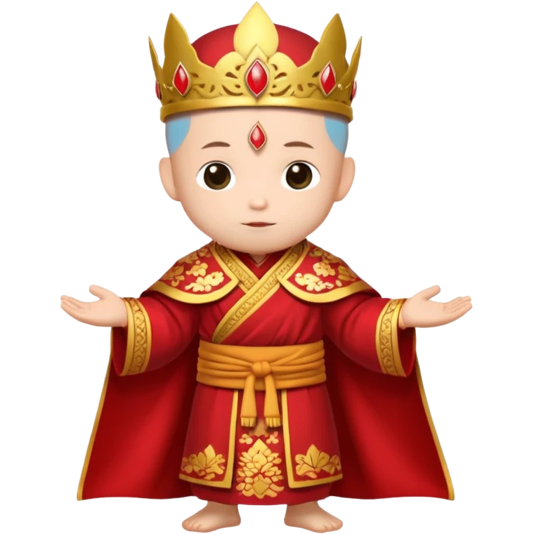 A small chibi-style monk character with red ceremonial robe with layered fabric and decorative gold-like patterns and an ornate red monk crown shaped like lotus petals.

 emoji