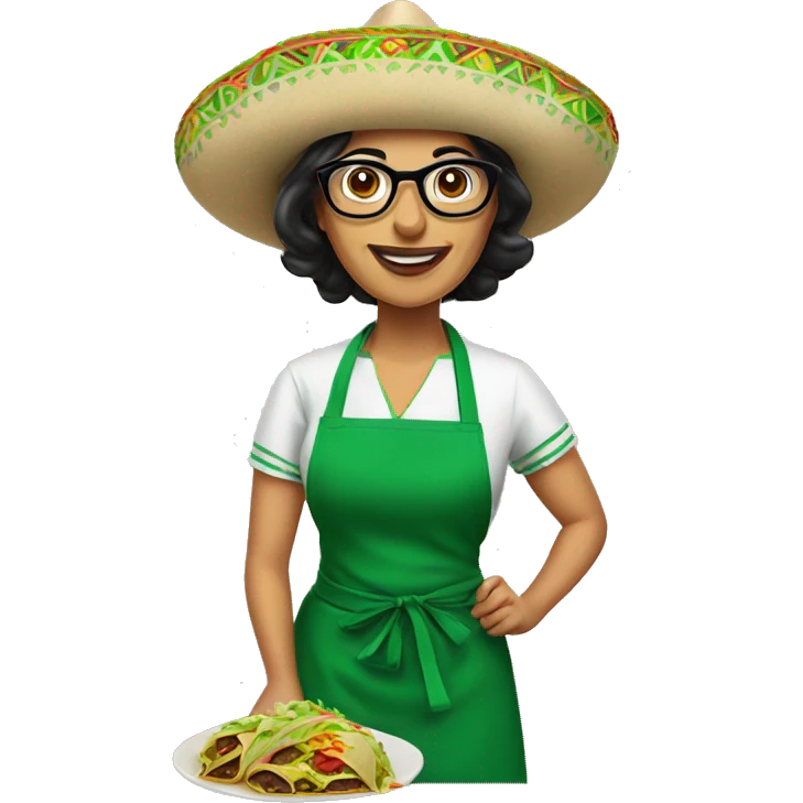 mexican lady green apron  with glasses cooking tacos emoji