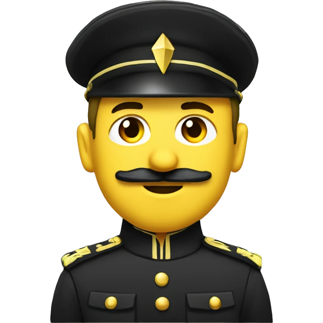 a soldier with a black helmet featuring a yellow lightning bolt insignia. The soldier has a sharp, angular face with a mustache, wearing a dark military uniform with epaulets on the shoulders emoji