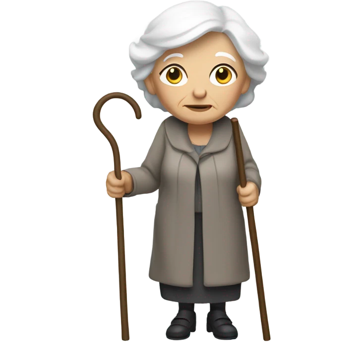 Old lady with white hair and walking with a cane  emoji
