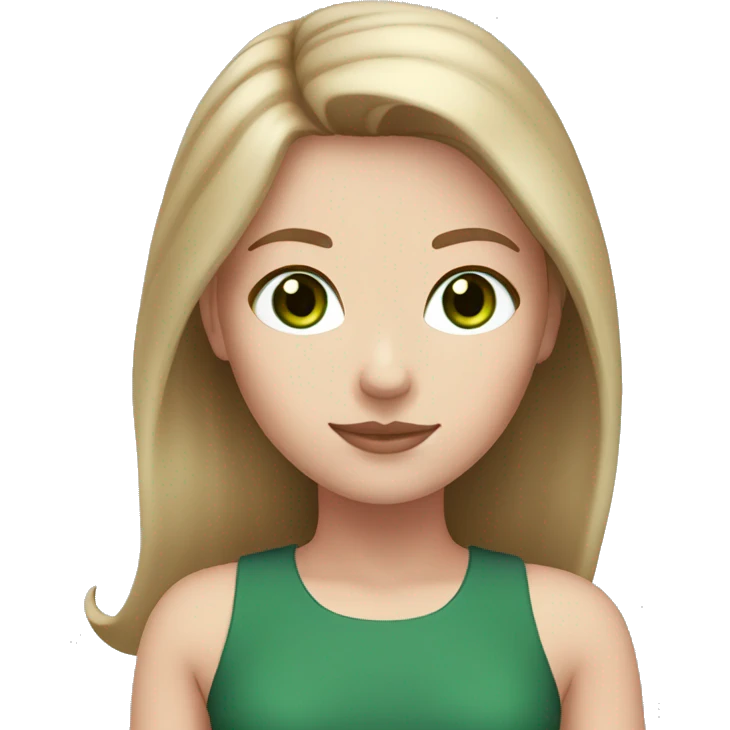 White girl white ,light brown hair, dark green eyes and pink top emoji