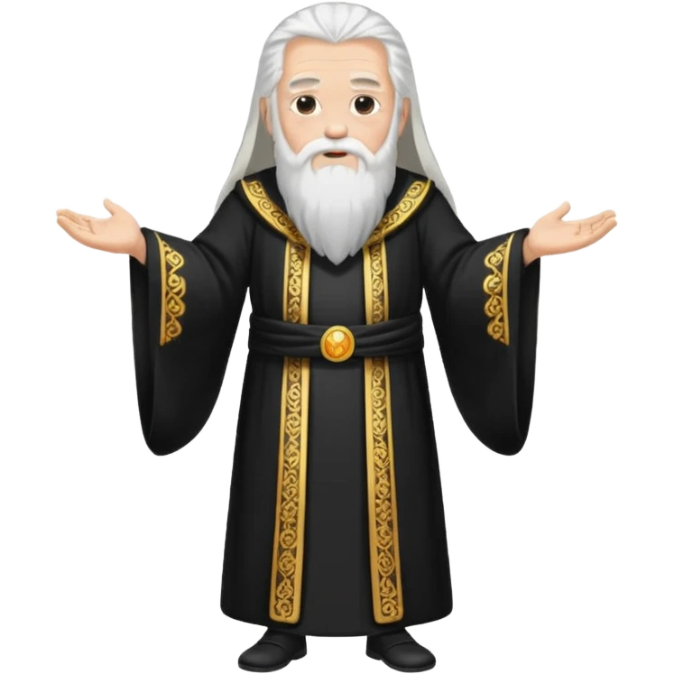 Sumo Sacerdote: persona anciana, barba larga, traje negro largo modo gran imperador, pelo blanco. cuerpo entero emoji