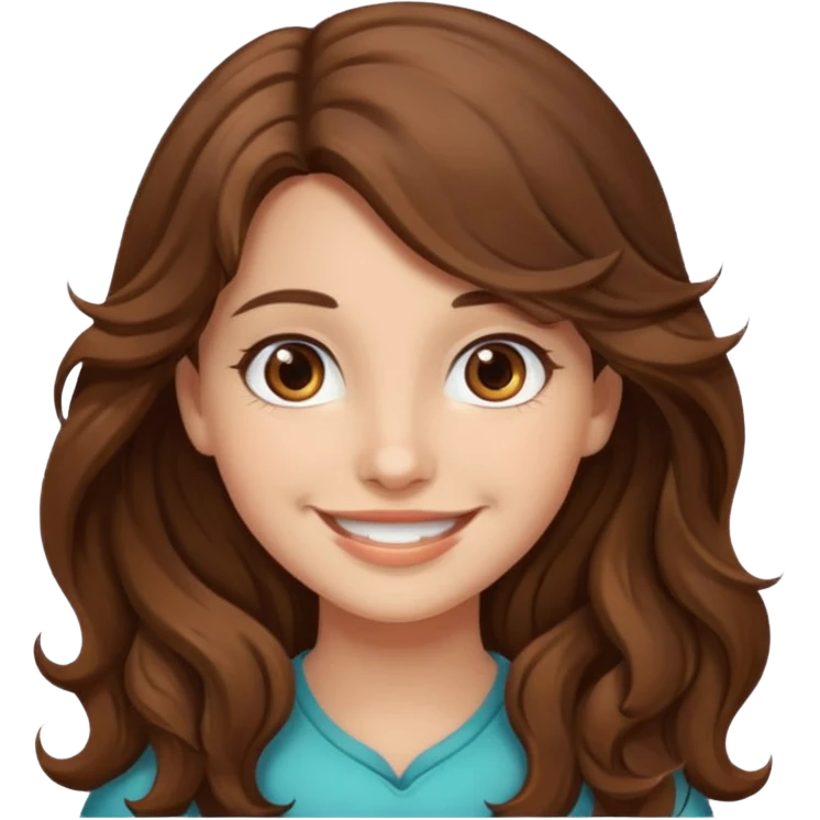 EMOJI IOS SOLO CARA NIÑA PELO LARGO, ONFULADO, MARRON, Y OJOS MARRONES. SONRIENDO, SIN CUELLO Y FONDO TRANSPARENTE emoji
