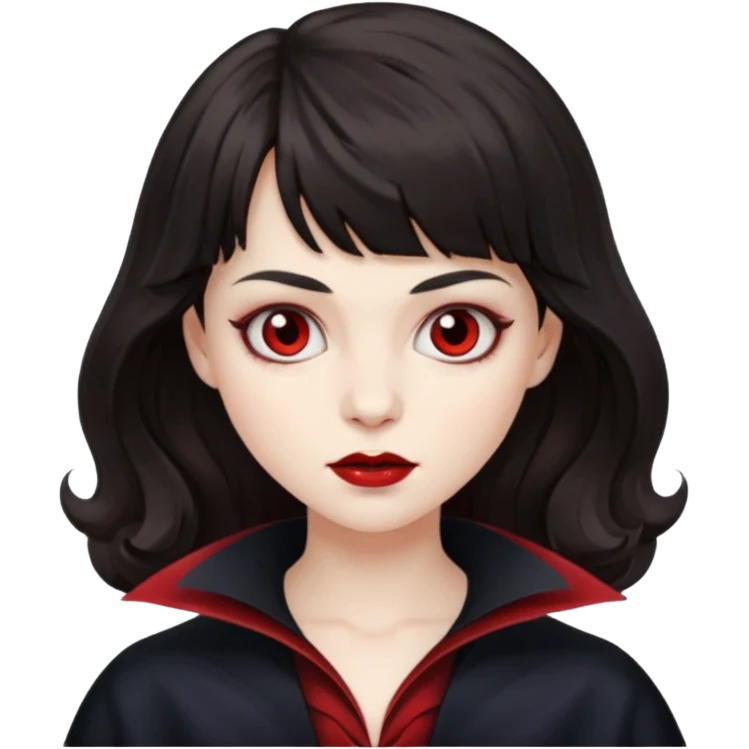 A vampire with big wavy dark hair and short bangs emoji