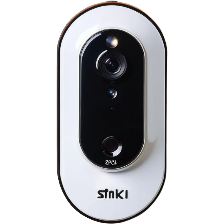 sleek security IP camera with glossy finish and modern lens mounted on wooden wall emoji