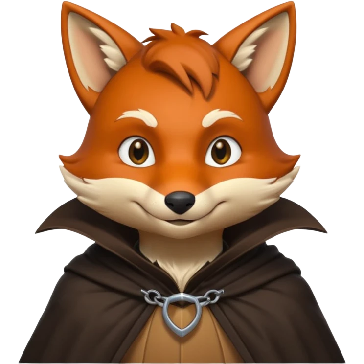 thief fox portrait, head and shoulders only, cunning grin, shadowy cloak collar, stealthy look, 3D cartoon, mobile game icon style, clean background, no text, no watermark
 emoji