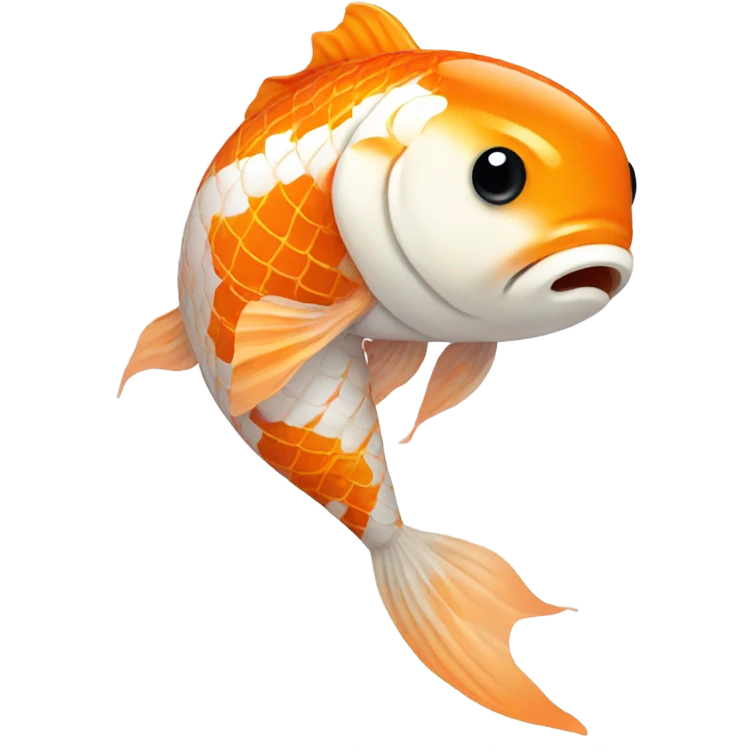 Create a sad koi fish with teary eyes, vibrant orange and white patterns, in a darkened pond with glowing water lilies, subtle ripples, and a faint reflection of its sorrowful face." emoji