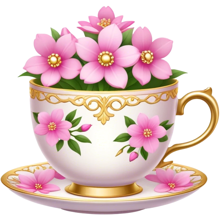 princess tea cup with pink flowers and gold details  emoji