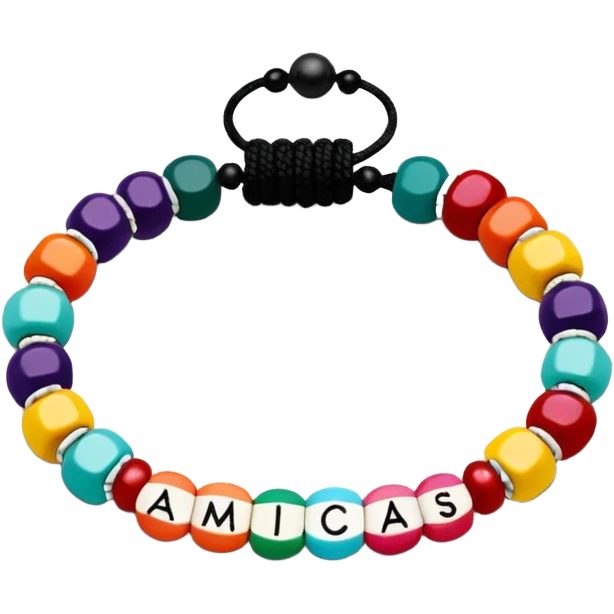 A taylor aweigh colorful brazalete with word “amigas” on the beads emoji