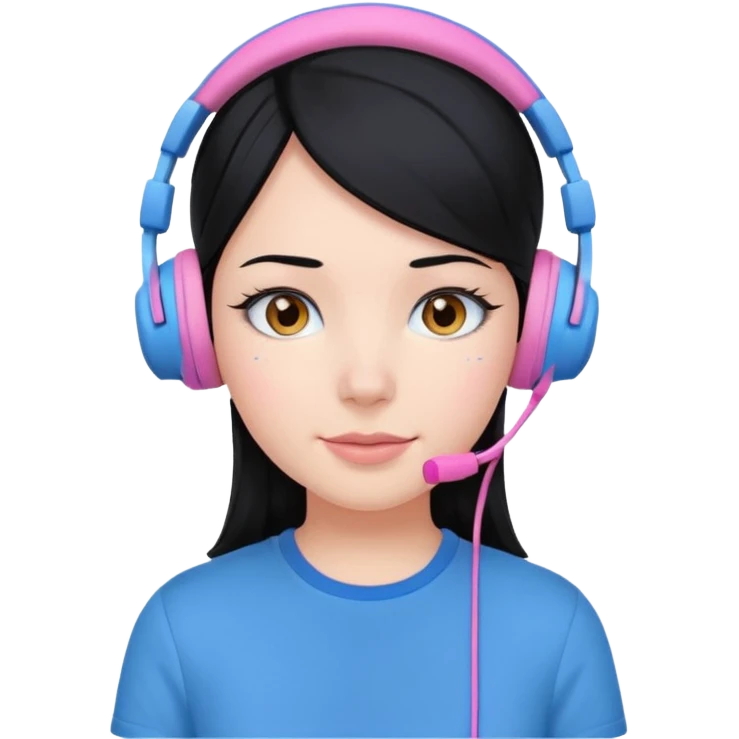girl with black  hair, blue shirt and pink headset emoji