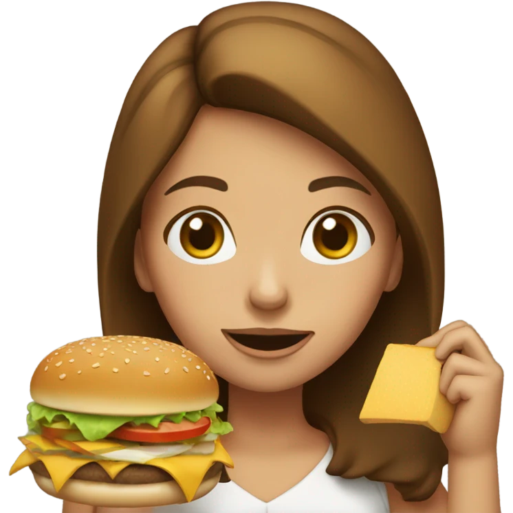 Brown haired Girl eating cheeseburger emoji
