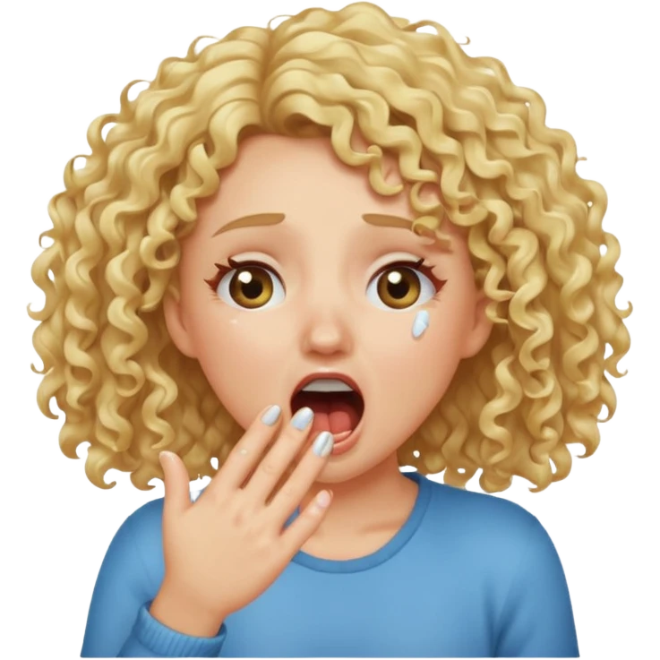 Emoji di ragazza bionda riccia che urla e mette una mano ben aperta in faccia davanti la bocca e gli occhi emoji