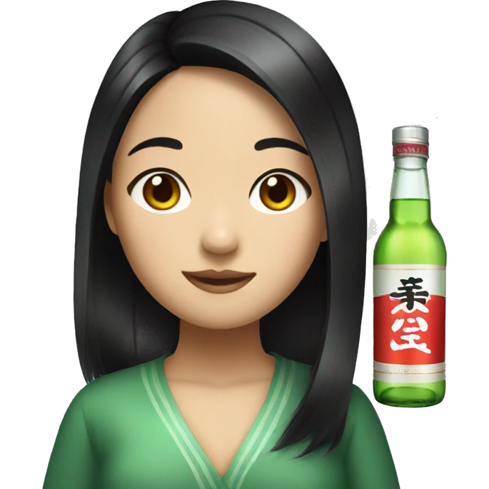 black hair Asian girl with soju emoji