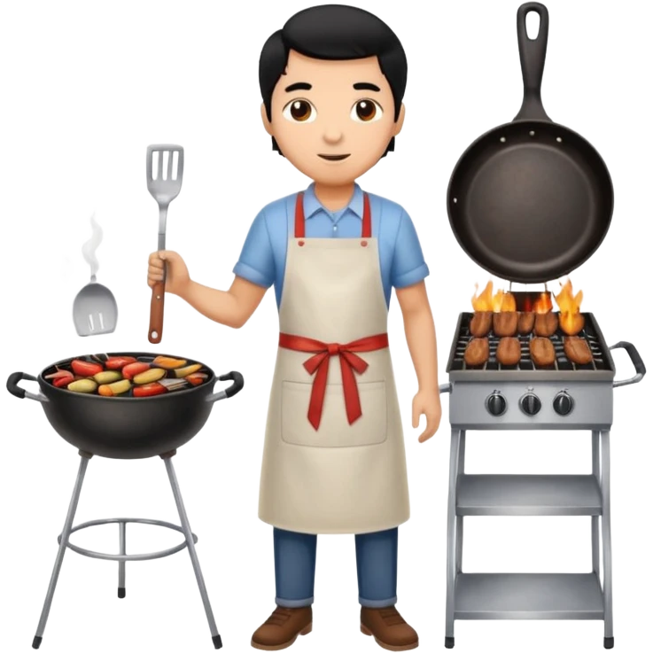 man cooking barbecue full-body black hair brown skin emoji