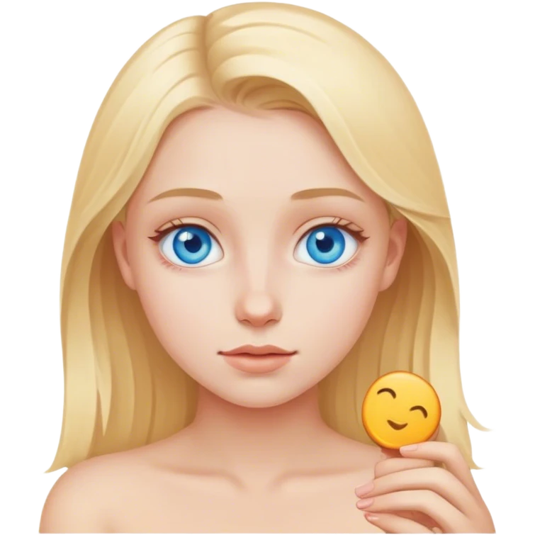 молодая девушка блондинка с голубыми глазами ухаживает за собой emoji