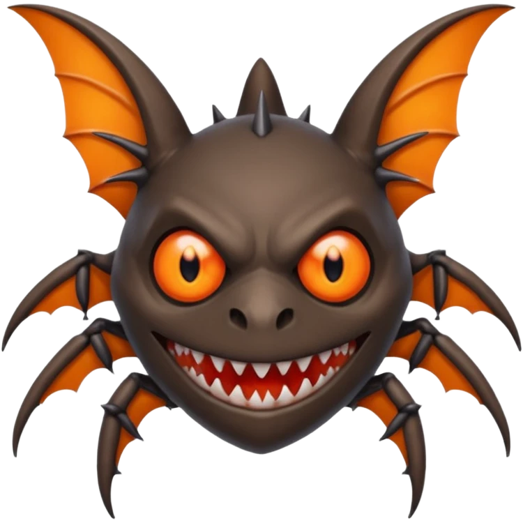 A bat with acid all in his body and his eyes  replaced with shark teeth and his hand in his back ( four hand) and his spines will be very spiky  and his leg will like a spider and last his eyes or 4 eyes will be in his hands and the colour of the eyes will orange and black emoji
