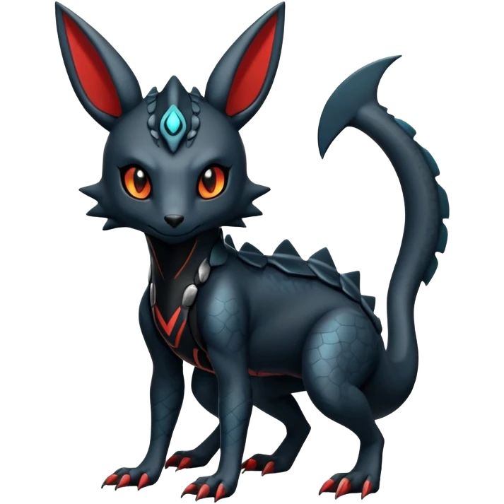 Modern Futuristic Scaly Cyber-Salandit-Umbreon-Litten-Hybrid (Full body) emoji