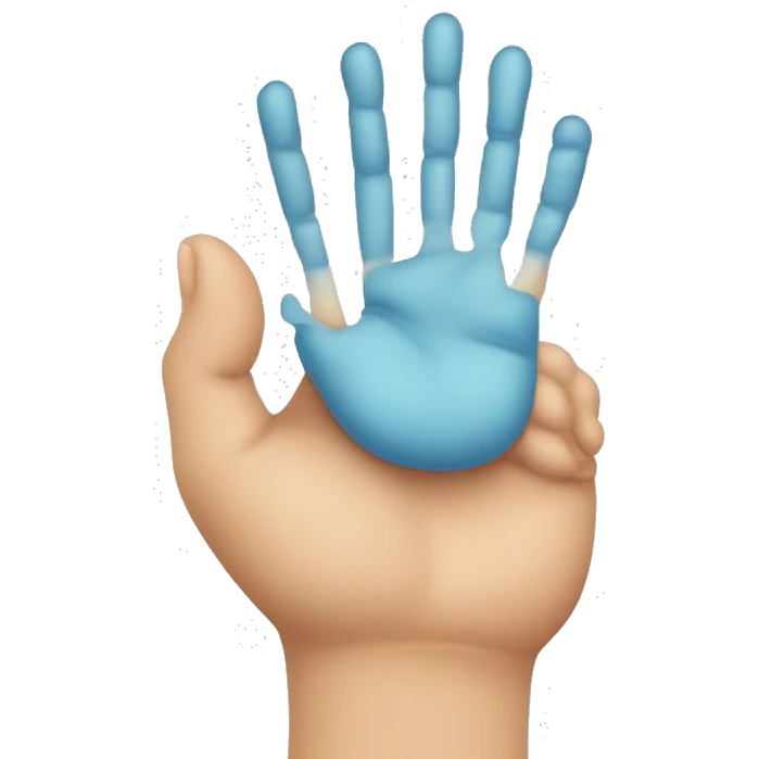 una mano con el dedo incide, medio y meñique extendidos excepto el dedo anular y pulgar el cual estaran tocando la palma emoji
