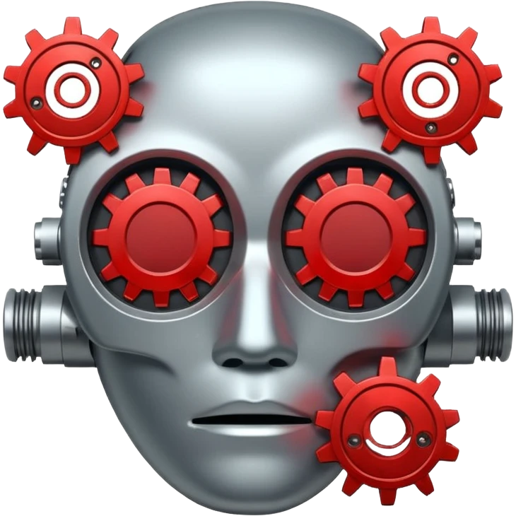 Broken Face ID scanner icon with red X and gears settings nearby, flat UI style alert. emoji