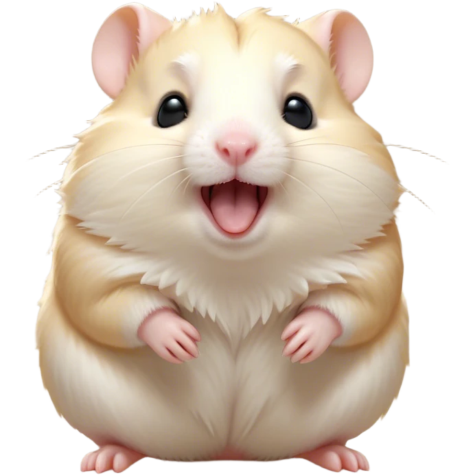 Cinematic Cute Yawning Cream Hamster Portrait Emoji, Head tilted slightly with a dramatic, wide-open yawn, showcasing a soft, pristine cream coat with tiny droopy ears, round dark eyes barely open in drowsy contentment, Simplified yet irresistibly adorable features, highly detailed, glowing with a soft, cozy glow, high shine, relaxed yet expressive, stylized with a touch of whimsy, bright and endearing, soft glowing outline, capturing the essence of a sleepy yet affectionate hamster, so drowsy it feels like it could stretch out of the screen and curl up for a nap! emoji