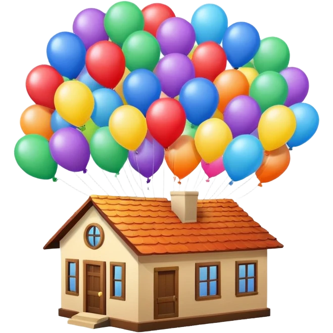 house flying with balloons emoji