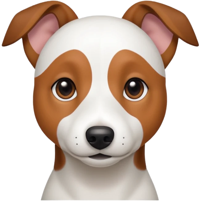 a fully white jack russell the size of a kelpie with floppy ears and a half white face emoji