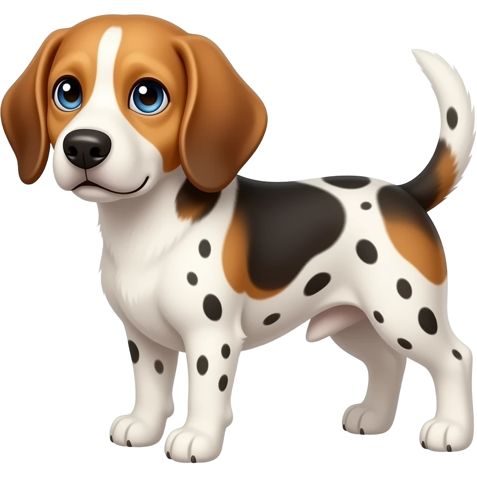 Beagle with dalmatian mix. One eye is blue and one eye is brown emoji