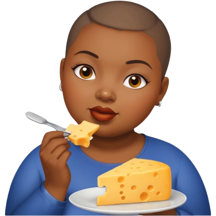 Black fat woman with buzz cut eating cheese emoji