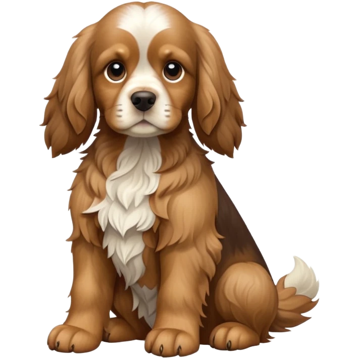 cinematic-[cocker spaniel dog]-realistic-full-body-sitting-emoji,-tail-resting-loosely-beside-its-paws,-head-tilted-dramatically,-scruffy-[solid brown]-fur,-simplified-yet-realistic-focused-features,-highly-detailed,-glowing-with-an-almost-sarcastic-glow emoji