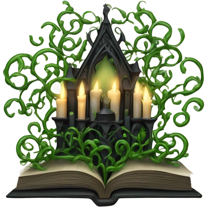 Goth style book with vines and candles around it  emoji