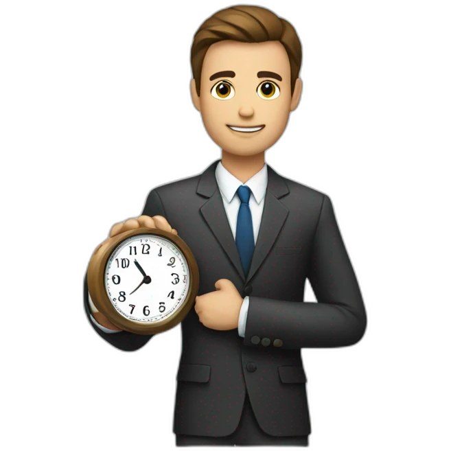 a man in a suit holding a clock in his right hand emoji