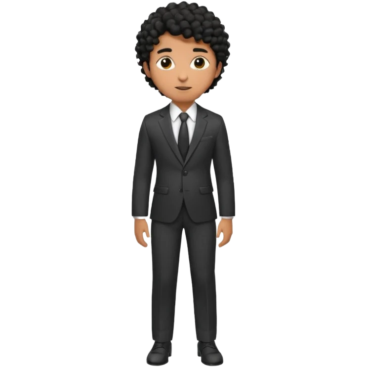 Young man, brown skin, black curly hair, tailored trousers, suit jacket, and tie

 emoji