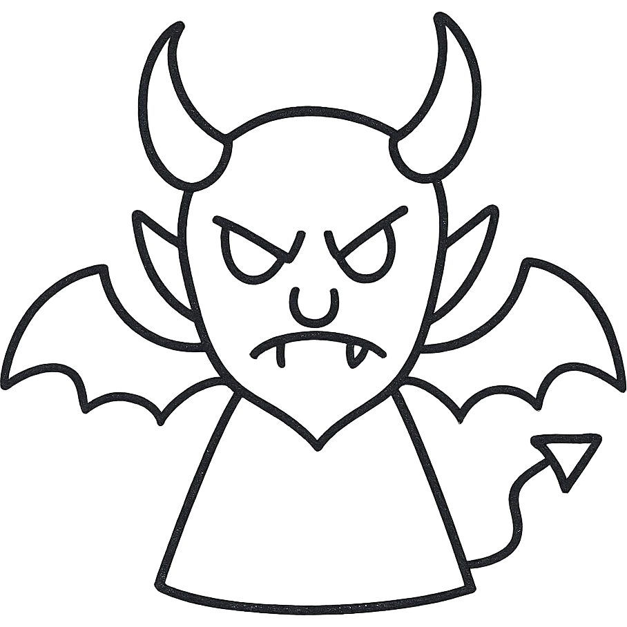 Belzebuth as a hand-drawn outlined icon with classic devil features emoji
